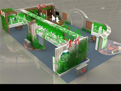 360平米展臺設計制作：三面開口/田園/木質(zhì)結構/綠色，為茶博會展商而作（免費使用）