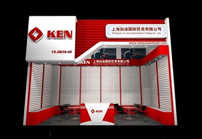 18平米展臺(tái)設(shè)計(jì)制作：一面開口/現(xiàn)代/木質(zhì)結(jié)構(gòu)/紅色，為工具展展商而作（免費(fèi)使用）