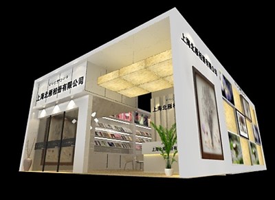 96平米展臺設(shè)計制作：一面開口/現(xiàn)代/木質(zhì)結(jié)構(gòu)/灰色，為婚博會展商而作（免費使用）