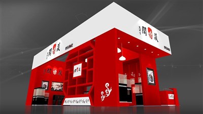 72平米展臺設計制作：三面開口/現(xiàn)代/木質(zhì)結(jié)構(gòu)/紅色，為珠寶展展商而作（免費使用）