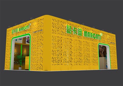 60平米展臺設計制作：三面開口/前衛(wèi)/型材結(jié)構/黃色，為眼鏡展展商而作（免費使用）