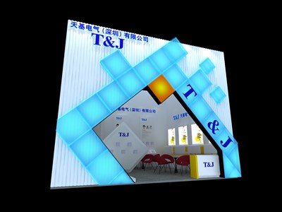 42平米展臺(tái)設(shè)計(jì)制作：一面開口/現(xiàn)代/木質(zhì)結(jié)構(gòu)/藍(lán)色，為照明展展商而作（免費(fèi)使用）