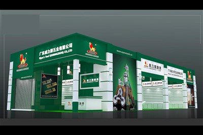 189平米展臺設(shè)計制作：二面開口/現(xiàn)代/木質(zhì)結(jié)構(gòu)/綠色，為五金展展商而作（免費(fèi)使用）