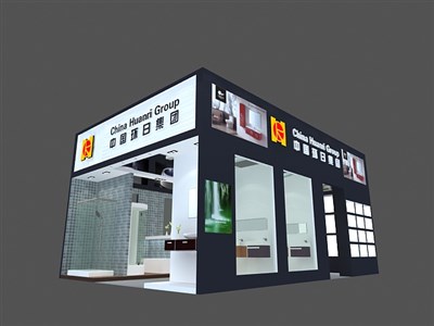 54平米展臺設(shè)計制作：二面開口/現(xiàn)代/木質(zhì)結(jié)構(gòu)/黑色，為衛(wèi)浴展展商而作（免費(fèi)使用）