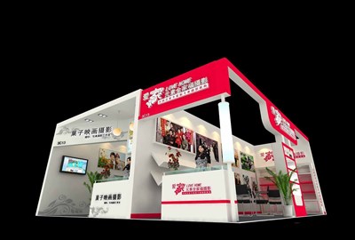 56平米展臺設計制作：三面開口/現(xiàn)代/木質(zhì)結(jié)構(gòu)/米色，為玩具展展商而作（免費使用）