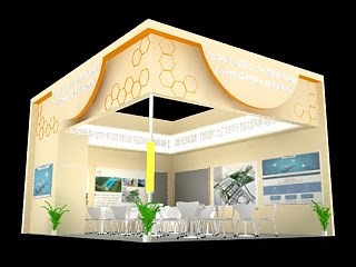 42平米展臺設(shè)計制作：二面開口/現(xiàn)代/木質(zhì)結(jié)構(gòu)/米色，為婚博會展商而作（免費使用）