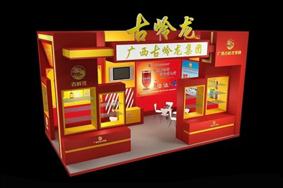 42.5平米展臺(tái)設(shè)計(jì)制作：二面開(kāi)口/現(xiàn)代/木質(zhì)結(jié)構(gòu)/紅色，為食品展展商而作（免費(fèi)使用）