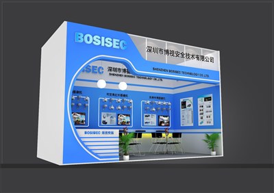 18平米展臺設計制作：一面開口/現(xiàn)代/木質結構/藍色，為電子展展商而作（免費使用）