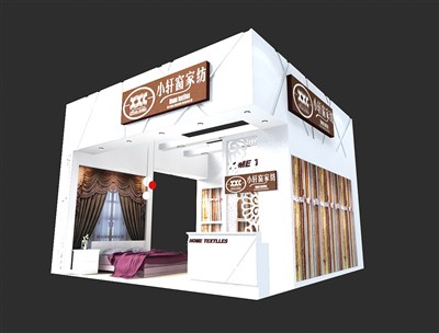36平米展臺設(shè)計(jì)制作：一面開口/現(xiàn)代/木質(zhì)結(jié)構(gòu)/白色，為紡織展展商而作（免費(fèi)使用）
