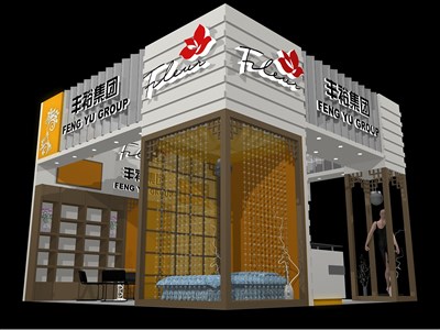 36平米展臺設(shè)計(jì)制作：三面開口/現(xiàn)代/木質(zhì)結(jié)構(gòu)/彩色，為紡織展展商而作（免費(fèi)使用）
