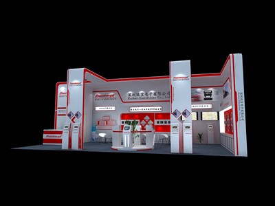 72平米展臺設(shè)計制作：二面開口/前衛(wèi)/木質(zhì)結(jié)構(gòu)/紅色，為汽配展展商而作（免費使用）