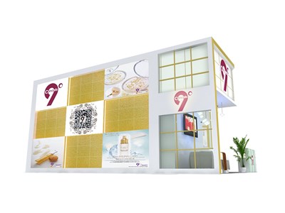 54平米展臺設(shè)計制作：二面開口/現(xiàn)代/木質(zhì)結(jié)構(gòu)/彩色，為美博會展商而作（免費使用）