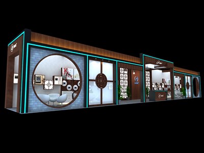 72平米展臺(tái)設(shè)計(jì)制作：三面開口/中式/木質(zhì)結(jié)構(gòu)/咖啡色，為安防展展商而作（免費(fèi)使用）