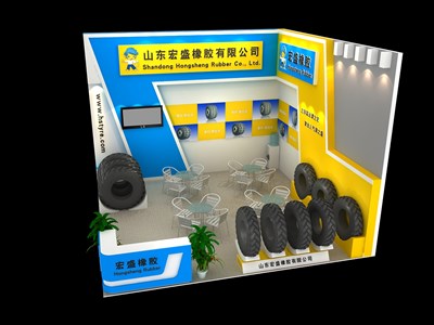 36平米展臺設計制作：二面開口/現(xiàn)代/木質(zhì)結(jié)構/黃色，為汽配展展商而作（免費使用）