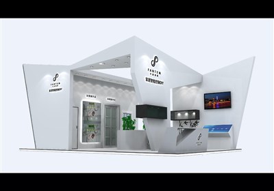 54平米展臺設計制作：二面開口/現代/木質結構/白色，為安防展展商而作（免費使用）