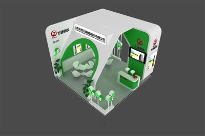 36平米展臺(tái)設(shè)計(jì)制作：三面開口/現(xiàn)代/木質(zhì)結(jié)構(gòu)/綠色，為汽配展展商而作（免費(fèi)使用）
