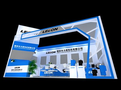 18平米展臺設(shè)計制作：一面開口/前衛(wèi)/木質(zhì)結(jié)構(gòu)/藍(lán)色，為汽配展展商而作（免費(fèi)使用）