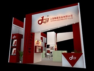 72平米展臺設(shè)計制作：二面開口/現(xiàn)代/木質(zhì)結(jié)構(gòu)/紅色，為汽配展展商而作（免費使用）