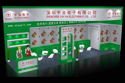 30平米展臺設計制作：二面開口/現(xiàn)代/木質(zhì)結(jié)構(gòu)/綠色，為樂器展展商而作（免費使用）
