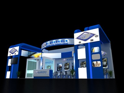 72平米展臺(tái)設(shè)計(jì)制作：三面開(kāi)口/現(xiàn)代/木質(zhì)結(jié)構(gòu)/藍(lán)色，為汽配展展商而作（免費(fèi)使用）