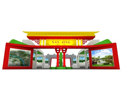 270平米展臺設(shè)計(jì)制作：一面開口/中式/木質(zhì)結(jié)構(gòu)/紅色，為農(nóng)交會展商而作（免費(fèi)使用）