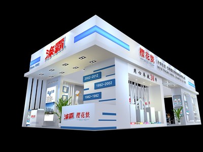 90平米展臺設計制作：四面開口/現(xiàn)代/木質結構/白色，為美博會展商而作（免費使用）