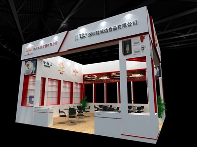 42平米展臺設(shè)計制作：二面開口/現(xiàn)代/木質(zhì)結(jié)構(gòu)/白色，為食品展展商而作（免費(fèi)使用）