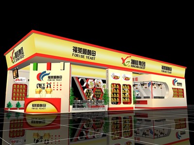 96平米展臺(tái)設(shè)計(jì)制作：三面開(kāi)口/現(xiàn)代/木質(zhì)結(jié)構(gòu)/黃色，為美博會(huì)展商而作（免費(fèi)使用）