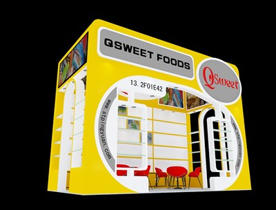 18平米展臺設計制作：三面開口/前衛(wèi)/木質結構/黃色，為食品展展商而作（免費使用）