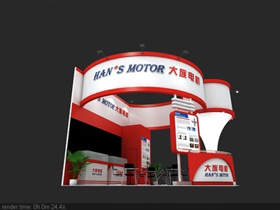 36平米展臺設計制作：四面開口/現(xiàn)代/木質結構/紅色，為機械展展商而作（免費使用）