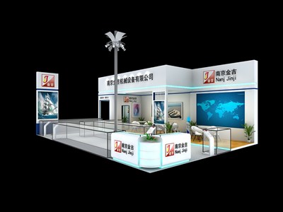 96平米展臺設(shè)計(jì)制作：三面開口/現(xiàn)代/木質(zhì)結(jié)構(gòu)/白色，為機(jī)械展展商而作（免費(fèi)使用）