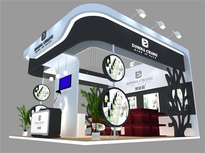 36平米展臺設(shè)計制作：三面開口/現(xiàn)代/木質(zhì)結(jié)構(gòu)/黑色，為美博會展商而作（免費使用）