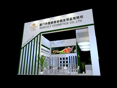 36平米展臺(tái)設(shè)計(jì)制作：三面開口/現(xiàn)代/木質(zhì)結(jié)構(gòu)/白色，為美博會(huì)展商而作（免費(fèi)使用）