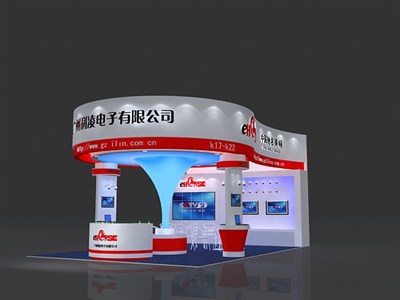 54平米展臺設(shè)計(jì)制作：三面開口/現(xiàn)代/木質(zhì)結(jié)構(gòu)/紅色，為安防展展商而作（免費(fèi)使用）
