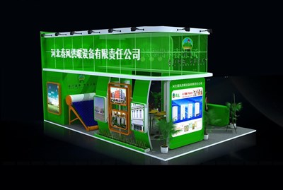 54平米展臺(tái)設(shè)計(jì)制作：三面開口/現(xiàn)代/木質(zhì)結(jié)構(gòu)/綠色，為家電展展商而作（免費(fèi)使用）