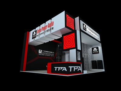 81平米展臺(tái)設(shè)計(jì)制作：二面開口/現(xiàn)代/桁架結(jié)構(gòu)/彩色，為家電展展商而作（免費(fèi)使用）
