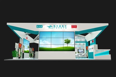 143平米展臺(tái)設(shè)計(jì)制作：四面開口/現(xiàn)代/木質(zhì)結(jié)構(gòu)/藍(lán)色，為安防展展商而作（免費(fèi)使用）