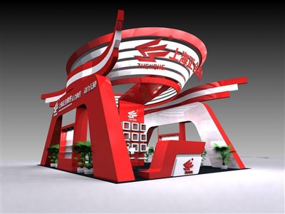 54平米展臺設(shè)計制作：四面開口/前衛(wèi)/木質(zhì)結(jié)構(gòu)/紅色，為機械展展商而作（免費使用）
