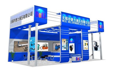 72平米展臺設(shè)計制作：三面開口/現(xiàn)代/木質(zhì)結(jié)構(gòu)/藍(lán)色，為機(jī)械展展商而作（免費(fèi)使用）