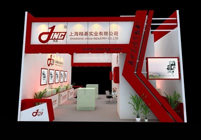 72平米展臺設計制作：二面開口/現(xiàn)代/木質(zhì)結(jié)構(gòu)/紅色，為機械展展商而作（免費使用）