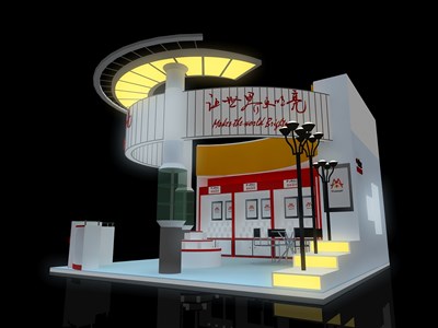 36平米展臺(tái)設(shè)計(jì)制作：三面開(kāi)口/現(xiàn)代/木質(zhì)結(jié)構(gòu)/白色，為家電展展商而作（免費(fèi)使用）