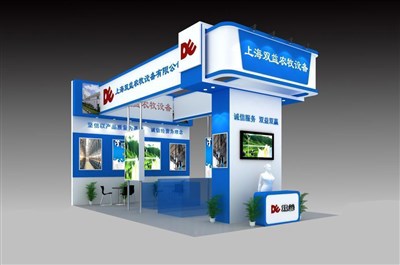 54平米展臺設(shè)計制作：三面開口/現(xiàn)代/木質(zhì)結(jié)構(gòu)/藍(lán)色，為機械展展商而作（免費使用）