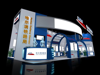 102平米展臺(tái)設(shè)計(jì)制作：二面開口/現(xiàn)代/木質(zhì)結(jié)構(gòu)/藍(lán)色，為機(jī)械展展商而作（免費(fèi)使用）