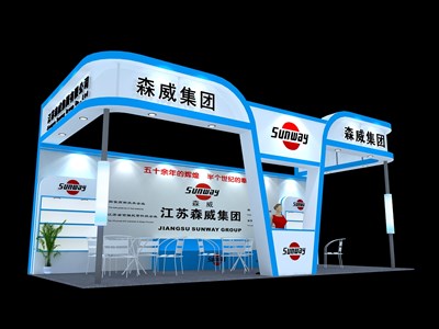 36平米展臺設計制作：三面開口/現(xiàn)代/木質(zhì)結構/藍色，為汽配展展商而作（免費使用）