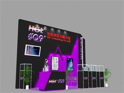 18平米展臺設計制作：三面開口/前衛(wèi)/木質(zhì)結構/紫色，為汽配展展商而作（免費使用）