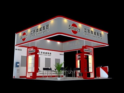 36平米展臺設(shè)計(jì)制作：三面開口/現(xiàn)代/木質(zhì)結(jié)構(gòu)/紅色，為汽配展展商而作（免費(fèi)使用）