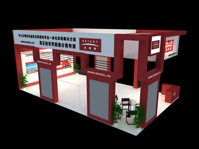 60平米展臺設(shè)計制作：三面開口/現(xiàn)代/木質(zhì)結(jié)構(gòu)/紅色，為汽配展展商而作（免費(fèi)使用）