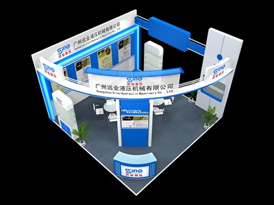 36平米展臺(tái)設(shè)計(jì)制作：三面開口/現(xiàn)代/木質(zhì)結(jié)構(gòu)/藍(lán)色，為汽配展展商而作（免費(fèi)使用）