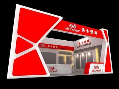 54平米展臺設(shè)計制作：一面開口/現(xiàn)代/木質(zhì)結(jié)構(gòu)/紅色，為綜合展展商而作（免費使用）