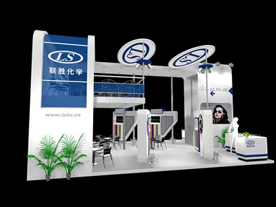 63平米展臺設(shè)計制作：三面開口/現(xiàn)代/木質(zhì)結(jié)構(gòu)/白色，為化工展展商而作（免費使用）